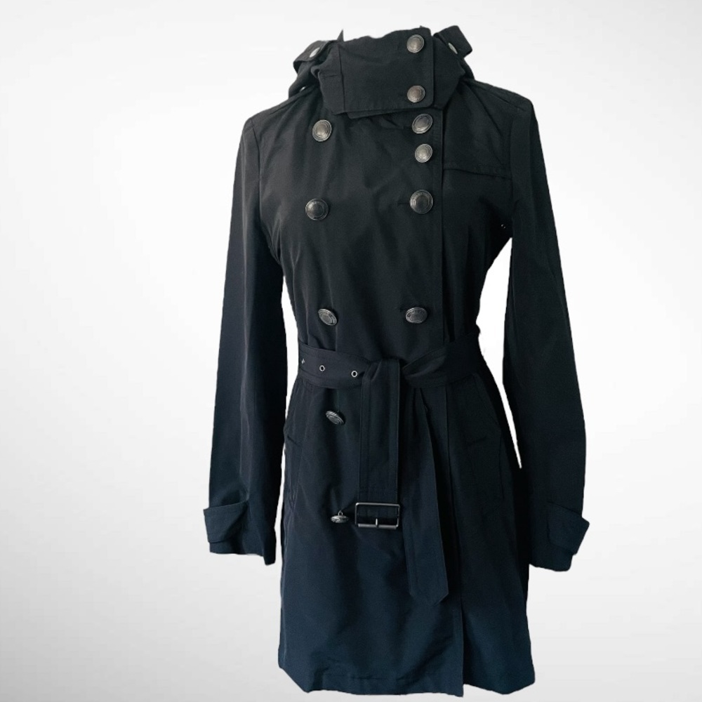 BURBERRY BRIT BLACK CLASSIC BELTED TRENCH COAT SIZE 8 - Picture 3 of 16